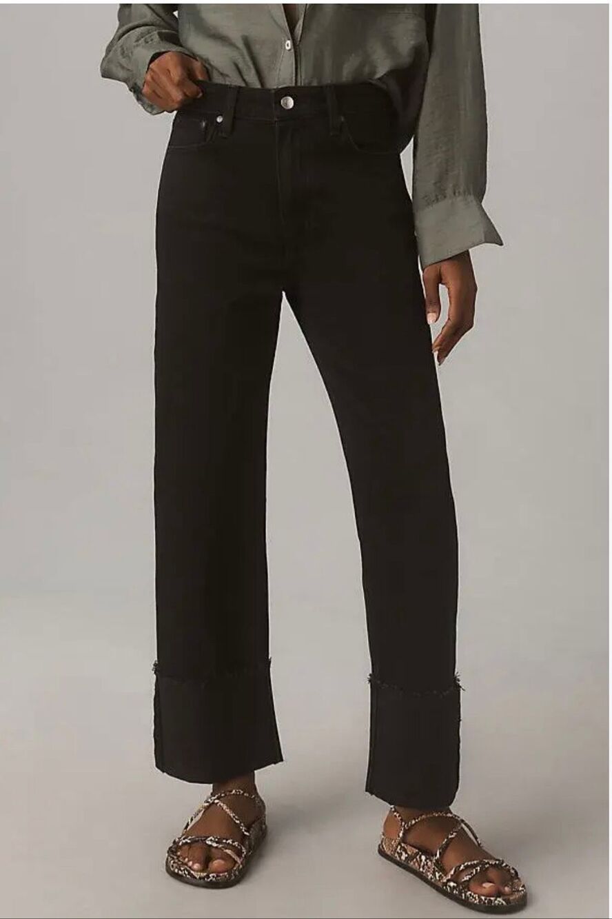 Pilcro Anthropologie Black Cuffed Straight Leg Jeans Size 27